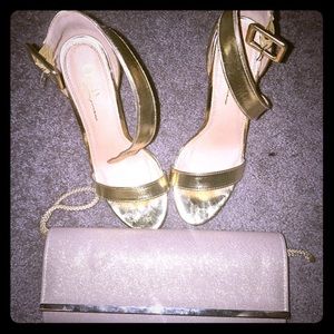 Gold shoes and gold clutch